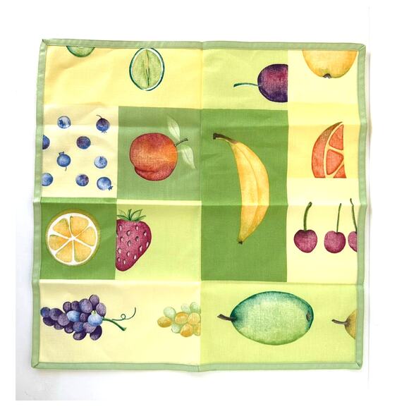 Fruit Print Napkins, Banana Watermelon Strawberry Cherry table linens set of 4 - Picture 2 of 3